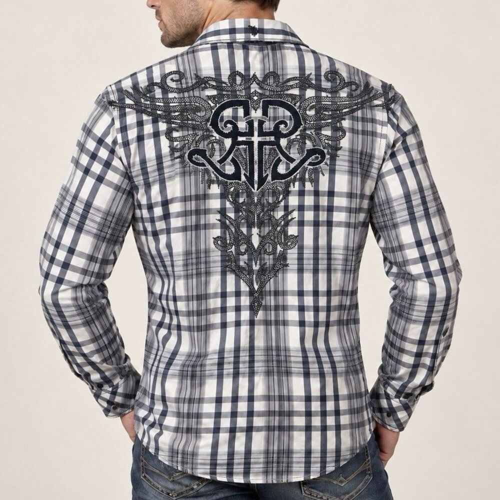 Roar Strength Refined Mens L Plaid Embroidered Western Y2K Shirt Torchbearer